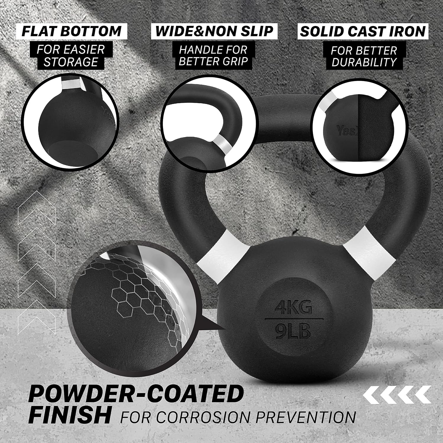 Yes4All Powder Coated Kettlebell, 9–88 lb Cast Iron Weights - Image 3