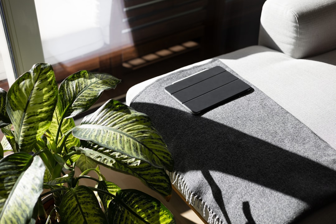 A bed with a plant and a pillow on top of it